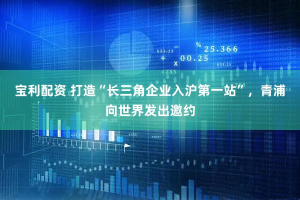 宝利配资 打造“长三角企业入沪第一站”，青浦向世界发出邀约