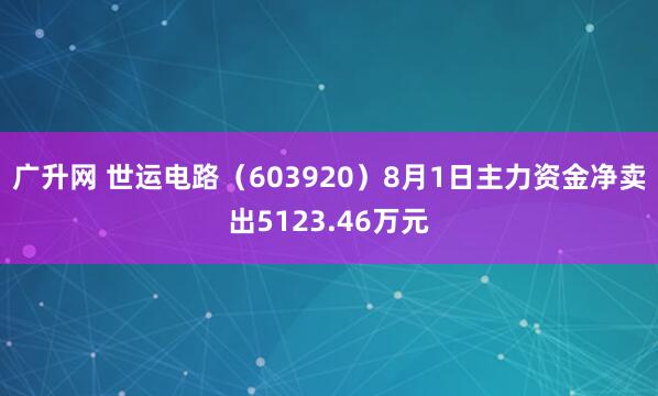 广升网 世运电路（603920）8月1日主力资金净卖出5123.46万元